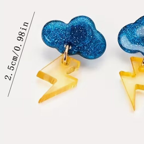Blue Glitter Cloud Lightning Bolt Earrings - NEW!! - Picture 4 of 8